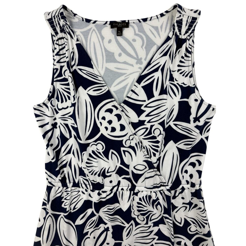 Talbots Dress Faux Wrap Maxi Tank Blue White Botanical Medium Petite Cotton Knit - Picture 4 of 16